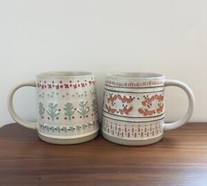 Rosalind Wheeler Carlanne Stoneware Winter Holiday Coffee Mugs (set of 2)